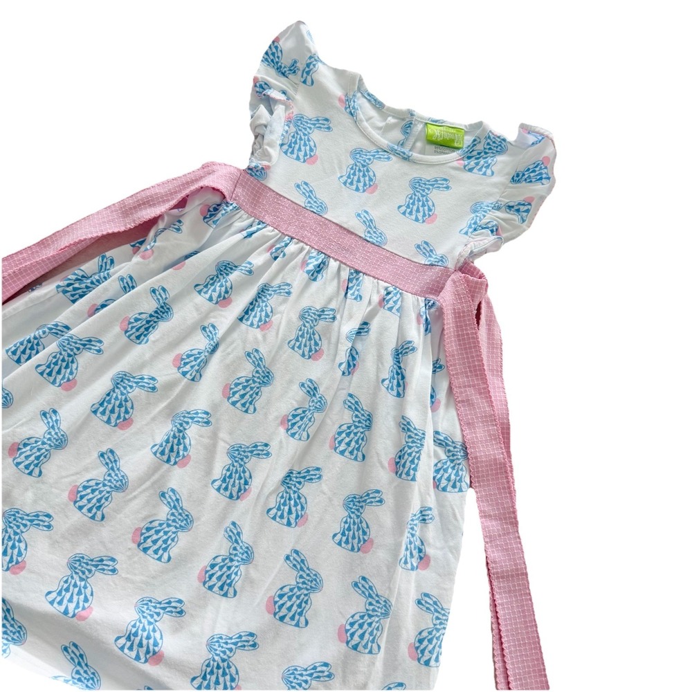 Classic Whimsy Girls Size 5 Easter Bunny Dress Pink Tie Waist Flutter‎ Sleeve